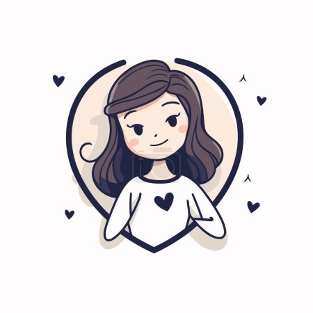 Téléchargez les illustrations : Illustration vectorielle d'une fille avec cadre en forme de coeur sur fond blanc. - en licence libre de droit