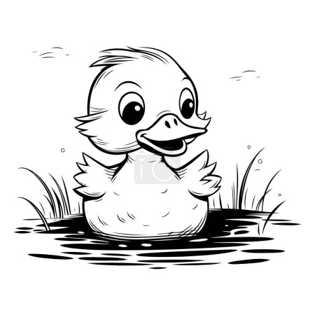 Ilustración de Duckling - Ilustración de dibujos animados en blanco y negro. Clip Art - Imagen libre de derechos