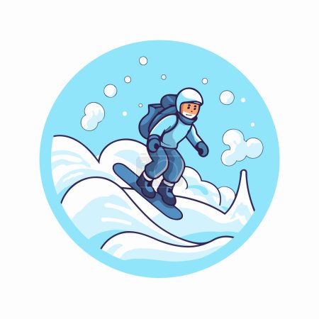 Téléchargez les illustrations : Snowboarder sur la vague. Illustration vectorielle dans un style plat. - en licence libre de droit