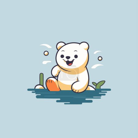 Ilustración de Bonito oso polar de dibujos animados sentado en el agua. Ilustración vectorial. - Imagen libre de derechos