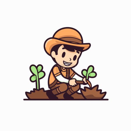 Illustration for Farmer working in the garden. Vector illustration in cartoon style. - Royalty Free Image