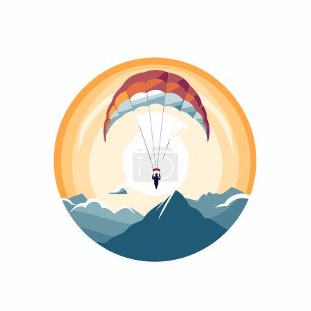 Illustration for Paraglider flying in the sky. Paraglider on the background of mountains. Vector illustration - Royalty Free Image