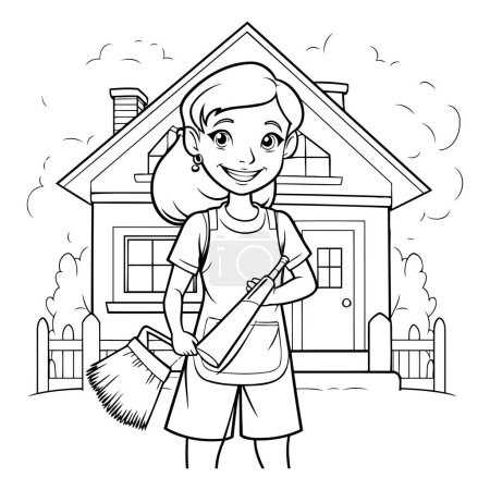 Illustration for House cleaning woman cartoon vector illustration graphic design vector illustration graphic design. - Royalty Free Image