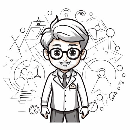 Illustration for Scientist man with science sketch on white background vector illustration graphic design - Royalty Free Image