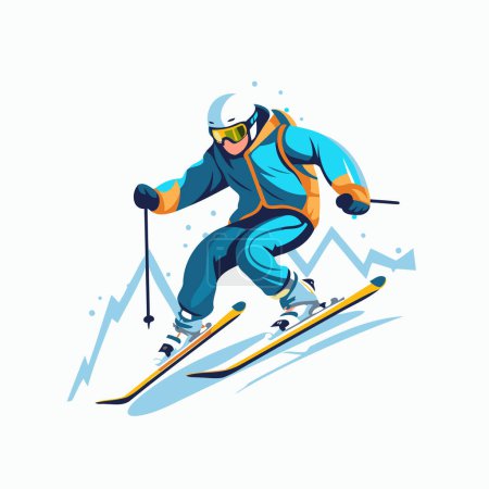 Illustration for Skier skiing. Vector illustration in cartoon style on white background. - Royalty Free Image