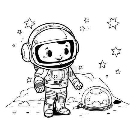 Téléchargez les illustrations : Un astronaute en combinaison spatiale. Illustration vectorielle pour livre à colorier. - en licence libre de droit