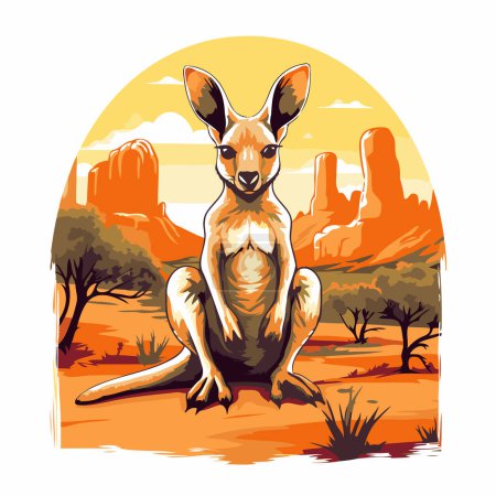Illustration for Kangaroo in the desert. Vector illustration for your design. - Royalty Free Image