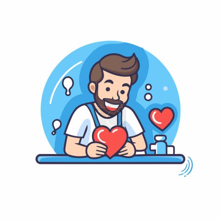 Téléchargez les illustrations : Un homme amoureux de cœur rouge. Concept de Saint-Valentin. Illustration vectorielle - en licence libre de droit