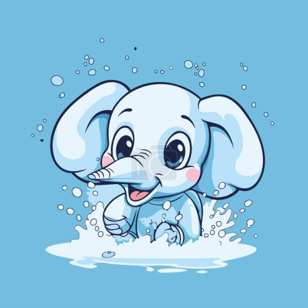 Illustration for Cute cartoon baby elephant with splashes of water. Vector illustration. - Royalty Free Image