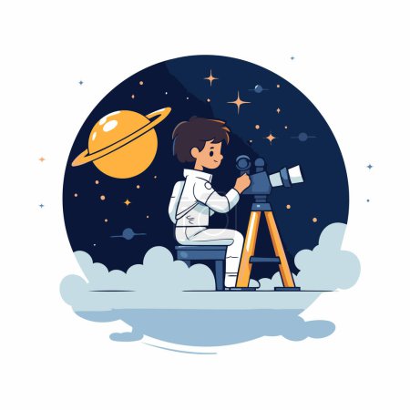 Illustration for Astronaut with telescope. Vector illustration in flat cartoon style. - Royalty Free Image