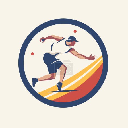 Illustration for Illustration of a cricket player running with ball viewed from side set inside circle done in retro style. - Royalty Free Image