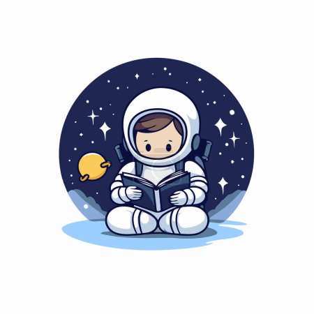 Ilustración de Astronauta leyendo un libro a la luz de la luna. Ilustración vectorial. - Imagen libre de derechos