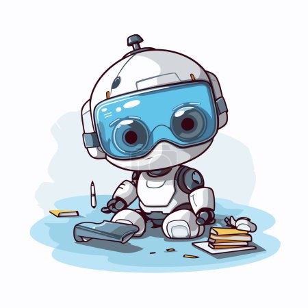 Illustration for Cute cartoon robot with pencil and eraser. Vector illustration. - Royalty Free Image