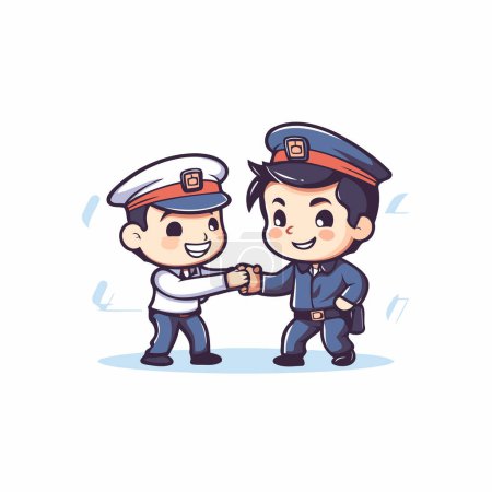Illustration for Police Officer and Policeman Handshake Cartoon Character Vector Illustration. - Royalty Free Image