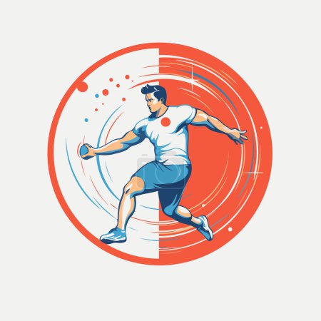 Illustration for Table tennis player with racket and ball on court. Vector illustration. - Royalty Free Image