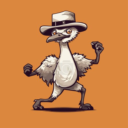 Illustration for Cute cartoon ostrich in a hat and tie. Vector illustration. - Royalty Free Image