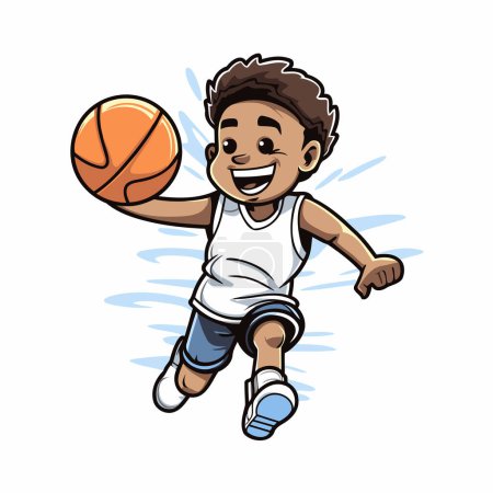Illustration for Illustration of a basketball player jumping with a ball on a white background - Royalty Free Image