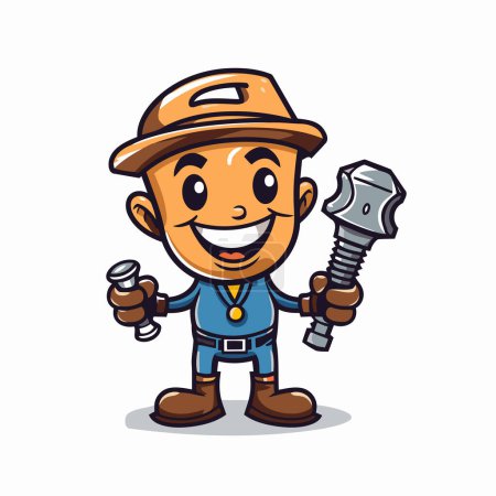 Illustration for Plumber character cartoon with spanner and wrench. Vector illustration. - Royalty Free Image