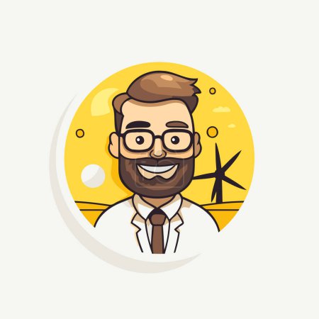 Illustration for Hipster businessman cartoon character in circle vector illustration. Design element for t-shirt. poster. greeting card. - Royalty Free Image