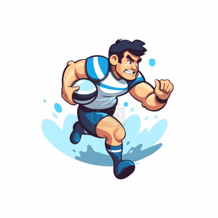 Illustration for Rugby player running with ball. Vector illustration in cartoon style - Royalty Free Image