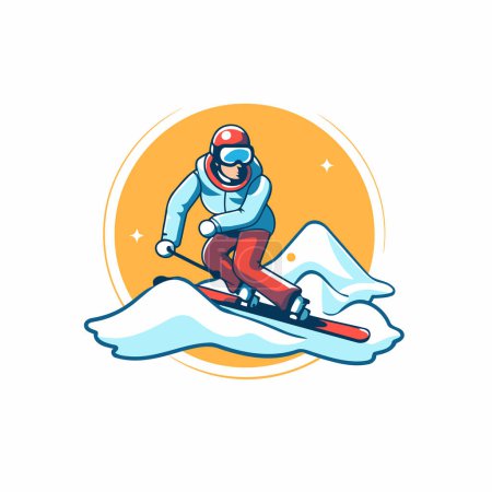 Téléchargez les illustrations : Snowboarder en snowboard. Illustration vectorielle en style plat. - en licence libre de droit