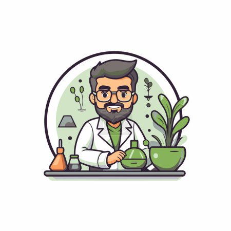 Illustration for Vector illustration of a scientist in the laboratory. Flat style design. - Royalty Free Image