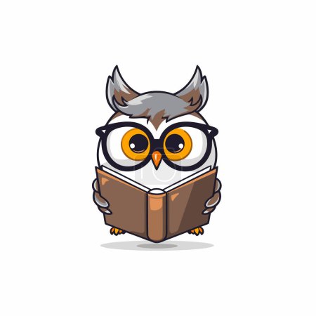 Illustration for Owl reading a book. Cute cartoon character vector illustration. - Royalty Free Image