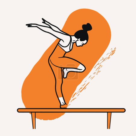 Téléchargez les illustrations : Illustration vectorielle d'une femme faisant de la gymnastique sur un faisceau d'équilibre. - en licence libre de droit