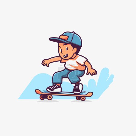 Téléchargez les illustrations : Un garçon sur un skateboard. Illustration vectorielle dans un style plat. - en licence libre de droit