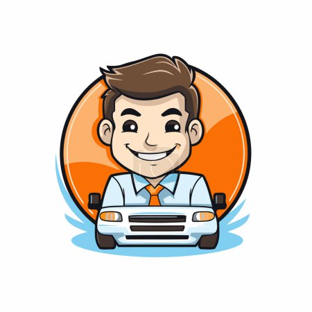 Téléchargez les illustrations : Mascotte de Businessman Car Cartoon personnage vectoriel icône Illustration Design - en licence libre de droit