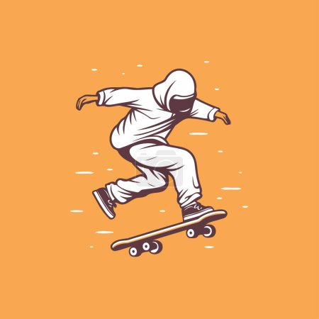 Skateboarder. Extreme sport. Vector illustration on orange background
