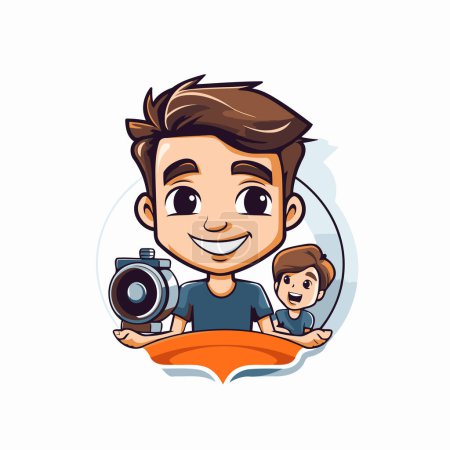 Illustration for Vector illustration of a photographer holding a camera and a little boy. - Royalty Free Image