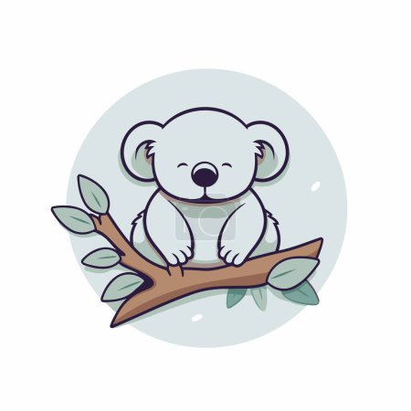 Téléchargez les illustrations : Mignon dessin animé koala assis sur une branche d'arbre. Illustration vectorielle. - en licence libre de droit