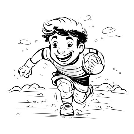Téléchargez les illustrations : Livre à colorier pour enfants - Garçon jouant au rugby. Illustration vectorielle. - en licence libre de droit