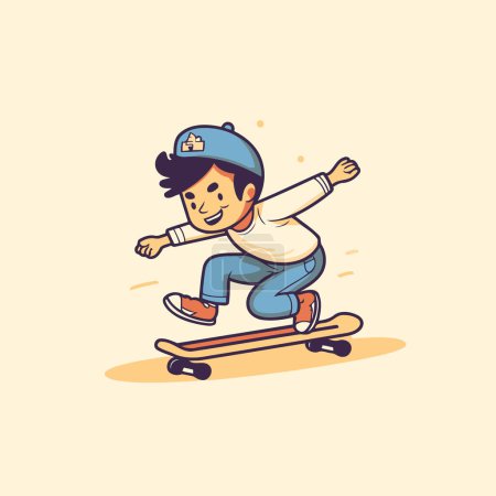 Illustration for Boy riding a skateboard. Vector illustration in flat cartoon style. - Royalty Free Image