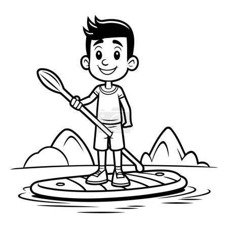 Illustration for Cartoon boy paddling a kayak on a lake. Vector illustration. - Royalty Free Image