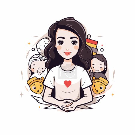 Illustration for Vector illustration of happy mother with her little children. Motherhood concept. - Royalty Free Image