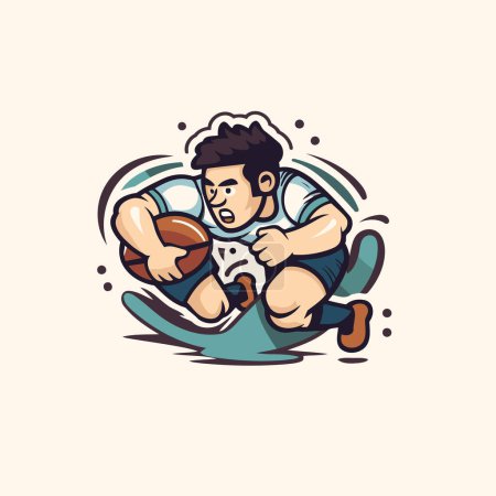 Téléchargez les illustrations : Illustration d'un joueur de rugby qui court avec une balle faite dans un style rétro
. - en licence libre de droit