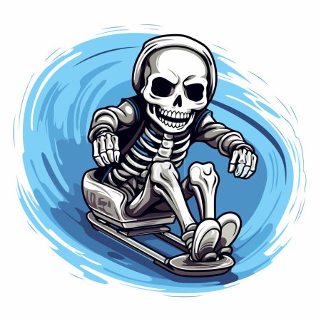 Téléchargez les illustrations : Crâne sur skis. Illustration vectorielle du squelette sur skis. - en licence libre de droit