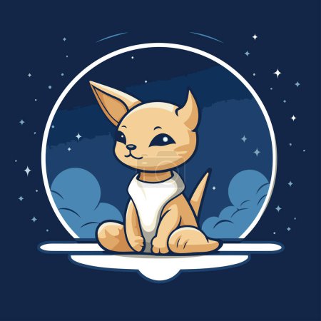 Téléchargez les illustrations : Mignon chat dessin animé assis au clair de lune. Illustration vectorielle. - en licence libre de droit