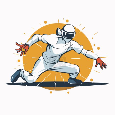 Illustration for Cricket player running with bat and helmet. Vector illustration. - Royalty Free Image