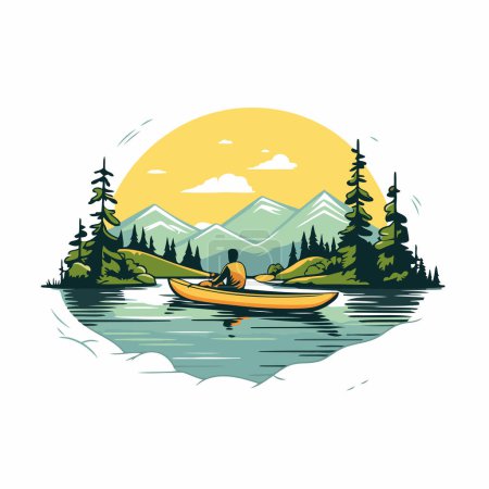 Téléchargez les illustrations : Faire du kayak dans le lac. Illustration vectorielle sur fond blanc. - en licence libre de droit