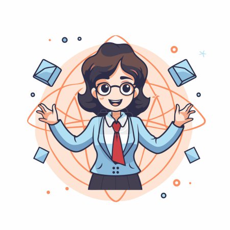 Illustration for Business woman cartoon character. Vector illustration in a flat style. Girl wearing glasses. - Royalty Free Image