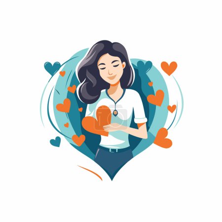 Ilustración de Mujer sosteniendo un corazón en sus manos. Ilustración vectorial en estilo plano - Imagen libre de derechos