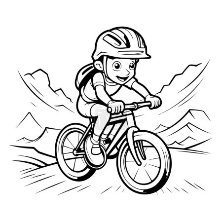 Ilustración de Niño ciclista de montaña con casco montando una bicicleta de montaña. ilustración vectorial - Imagen libre de derechos
