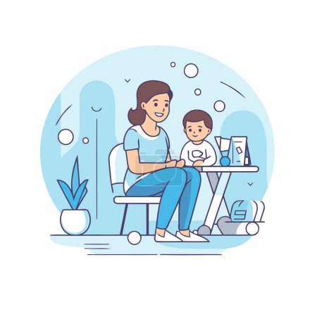 Illustration for Pediatrician and little boy in a beauty salon. Vector illustration. - Royalty Free Image