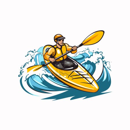 Illustration for Kayak icon. Vector illustration of a man in a kayak on a white background. - Royalty Free Image