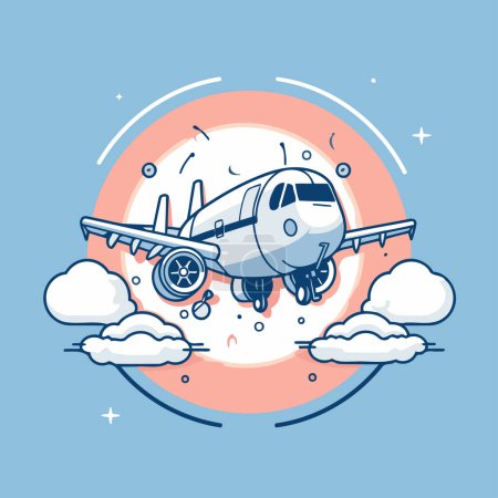 Ilustración de Avión volando en el cielo. Ilustración vectorial en estilo de dibujos animados. - Imagen libre de derechos