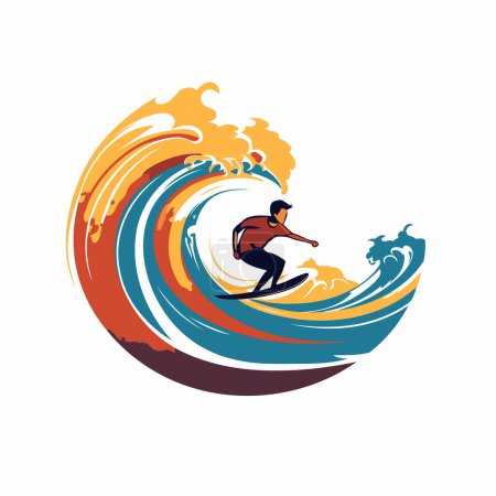 Illustration for Surfer vector logo design template. Surfer in the waves. - Royalty Free Image