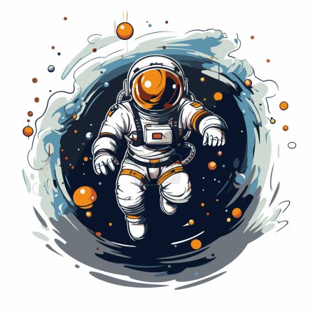 Illustration for Astronaut in outer space. Hand drawn vector illustration for your design - Royalty Free Image